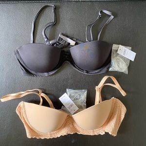 NWT Set of Two Aerie Convertible Bras with clear straps Size 34A Nude and Black